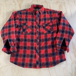 Vintage 80s Arctic Circle Mens XL Red Plaid Quilted Lined Flannel Shirt Jacket